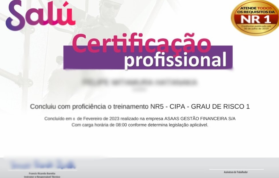 Certificado treinamento CIPA Salú
